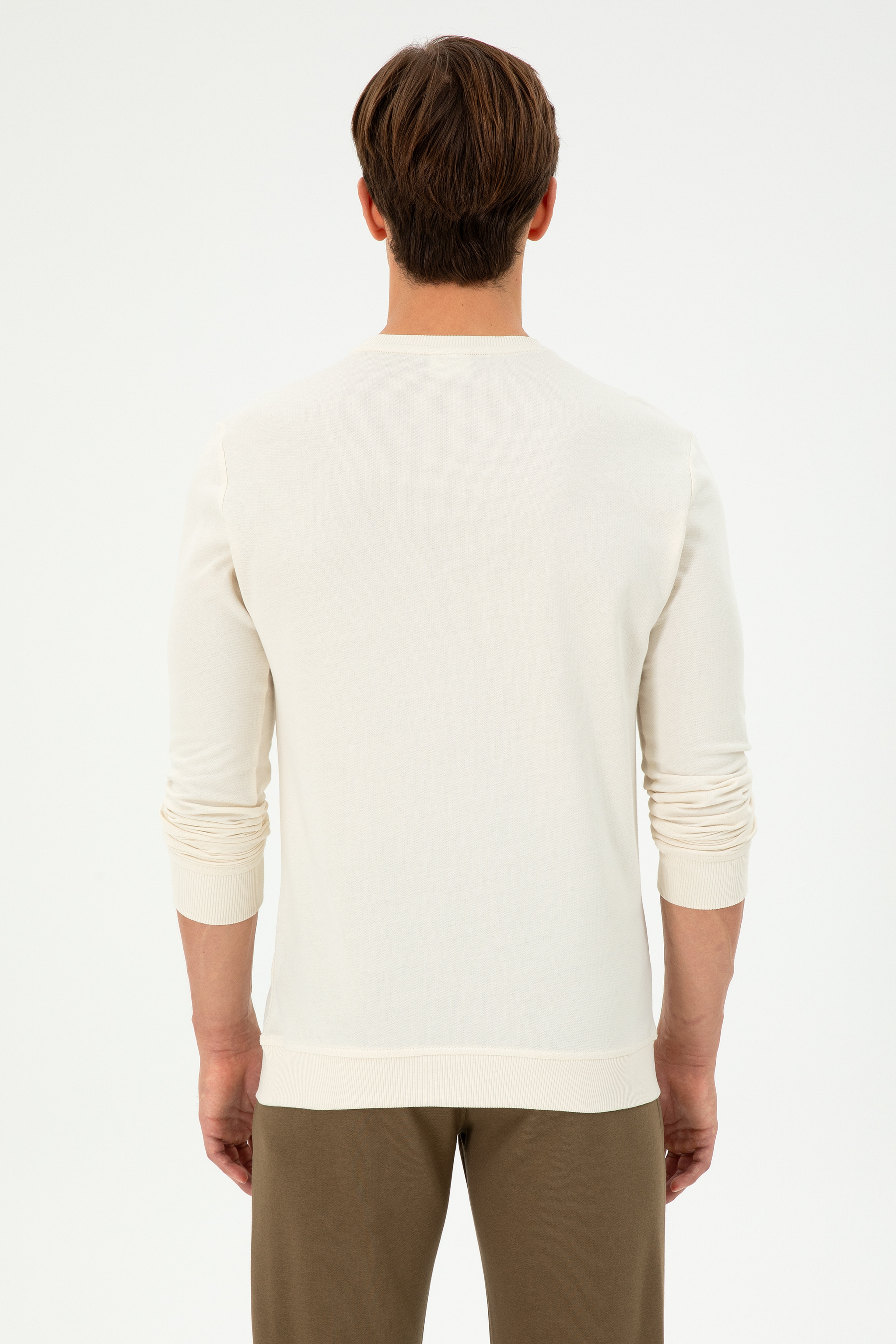 Erkek Regular Fit Bisiklet Yaka Krem Sweatshirt