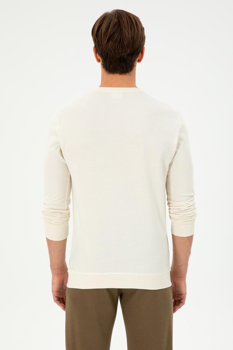 Erkek Regular Fit Bisiklet Yaka Krem Sweatshirt - 50290582038