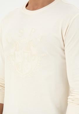 Erkek Regular Fit Bisiklet Yaka Krem Sweatshirt - 50290582038