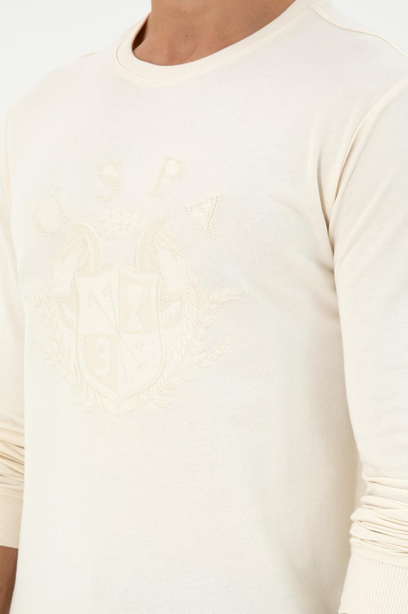 Erkek Regular Fit Bisiklet Yaka Krem Sweatshirt