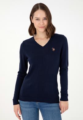 Kadın Lacivert V Yaka Basic Kazak - 50288983017