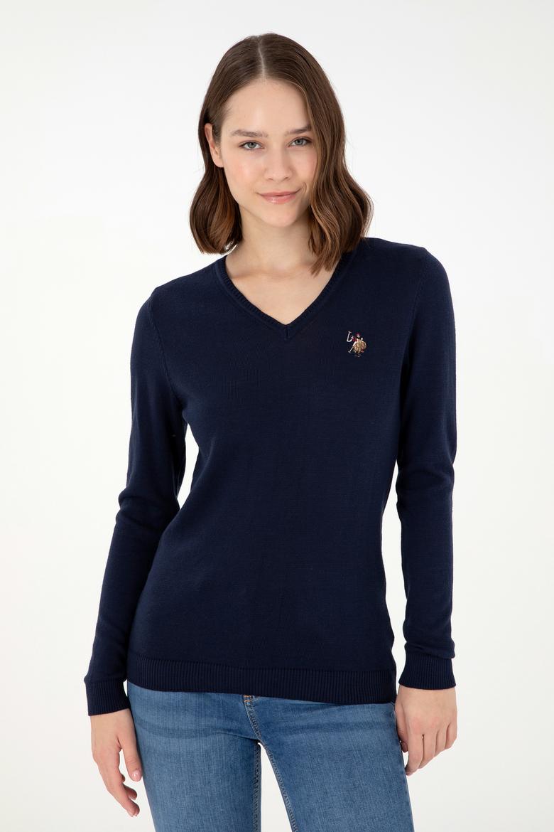Kadın Lacivert V Yaka Basic Kazak - 50288983017