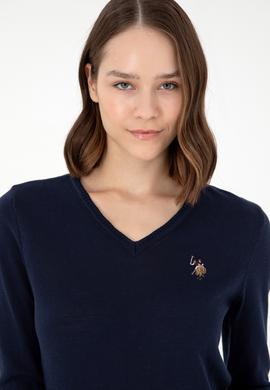 Kadın Lacivert V Yaka Basic Kazak - 50288983017