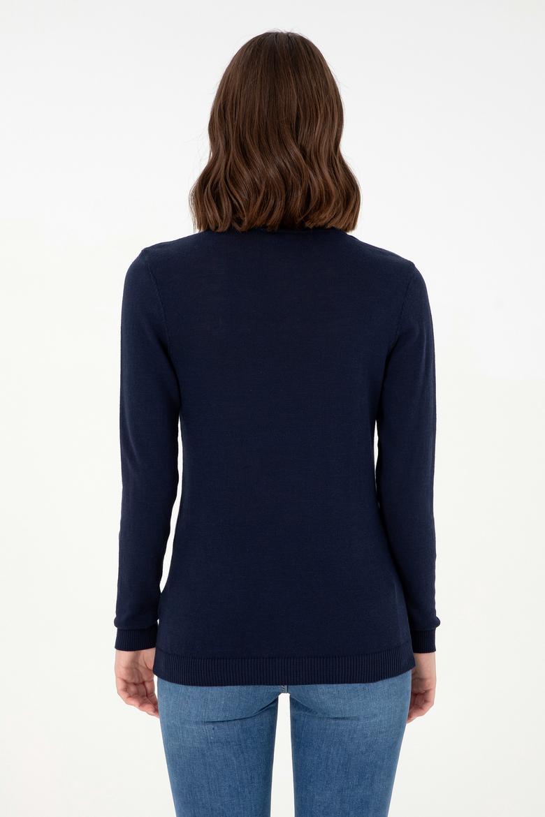 Kadın Lacivert V Yaka Basic Kazak - 50288983017