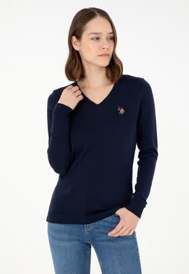 Kadın Lacivert V Yaka Basic Kazak - 50288983017