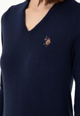 Kadın Lacivert V Yaka Basic Kazak - 50288983017