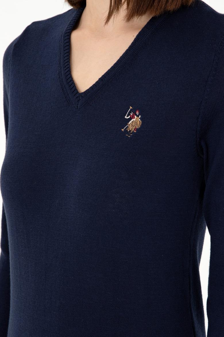 Kadın Lacivert V Yaka Basic Kazak - 50288983017