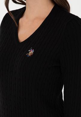 Kadın Siyah V Yaka Basic Kazak - 50288992061