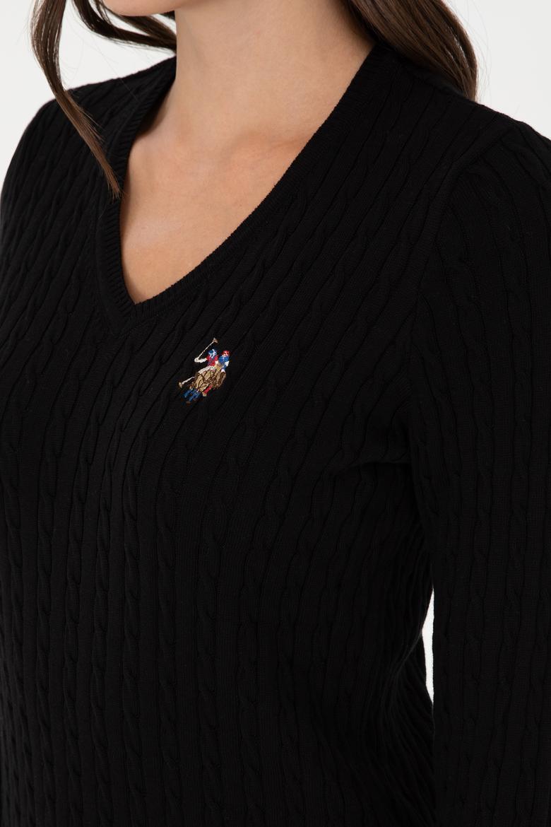 Kadın Siyah V Yaka Basic Kazak - 50288992061