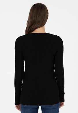 Kadın Siyah V Yaka Basic Kazak - 50288992061