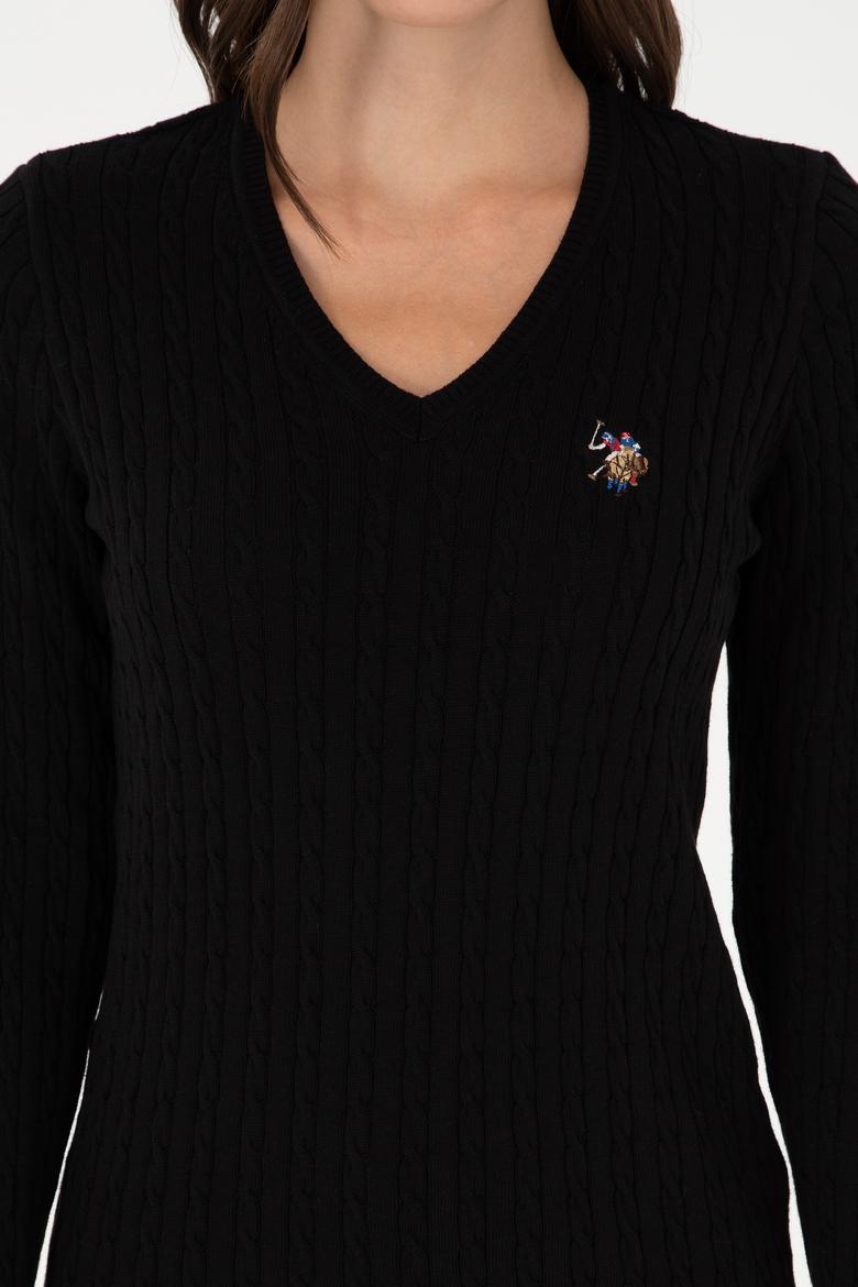 Kadın Siyah V Yaka Basic Kazak - 50288992061