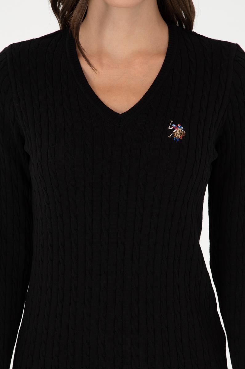 Kadın Siyah V Yaka Basic Kazak