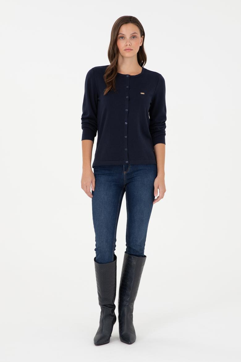 Kadın Lacivert Basic Triko Hırka - 50288996034