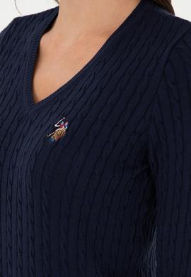 Kadın Lacivert V Yaka Basic Kazak - 50288992055