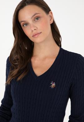 Kadın Lacivert V Yaka Basic Kazak - 50288992055