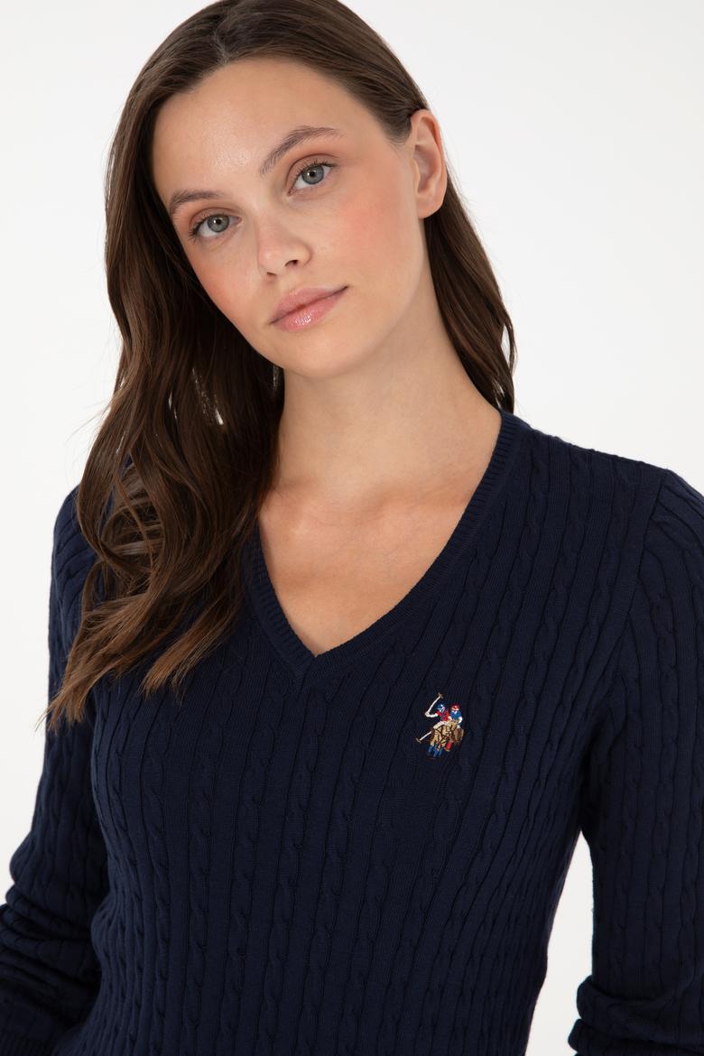 Kadın Lacivert V Yaka Basic Kazak - 50288992055