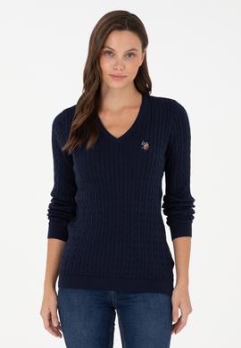 Kadın Lacivert V Yaka Basic Kazak - 50288992055