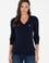 Kadın Lacivert V Yaka Basic Kazak