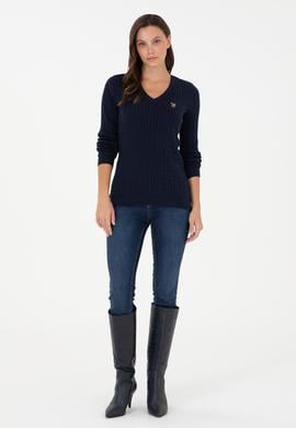 Kadın Lacivert V Yaka Basic Kazak - 50288992055