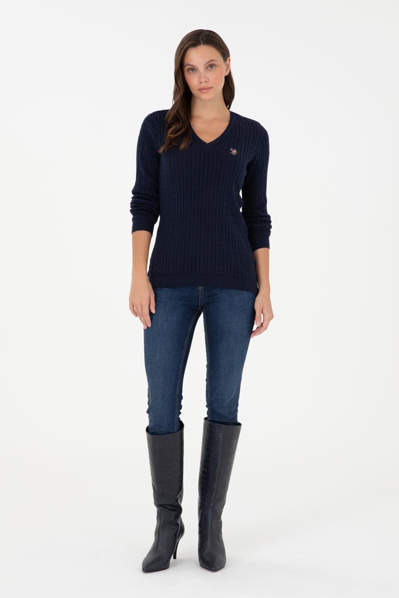 Kadın Lacivert V Yaka Basic Kazak - 50288992055