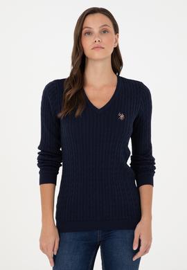 Kadın Lacivert V Yaka Basic Kazak - 50288992055