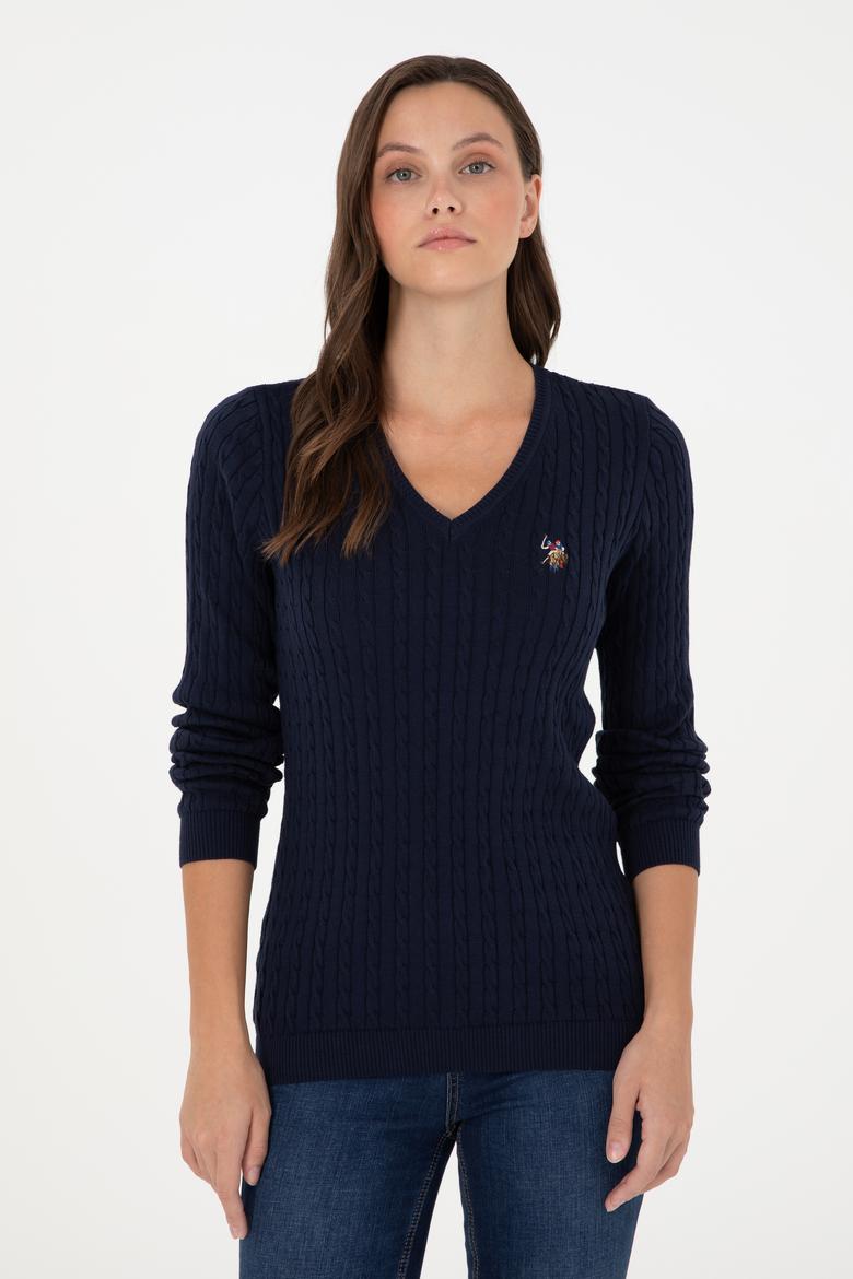 Kadın Lacivert V Yaka Basic Kazak - 50288992055