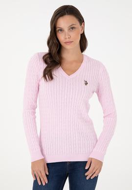 Kadın Pembe V Yaka Basic Kazak - 50288992083