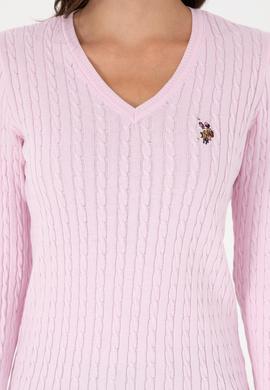 Kadın Pembe V Yaka Basic Kazak - 50288992083