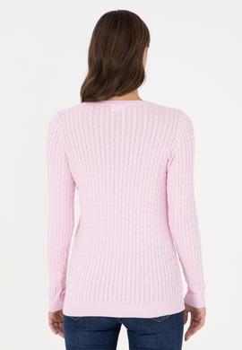 Kadın Pembe V Yaka Basic Kazak - 50288992083