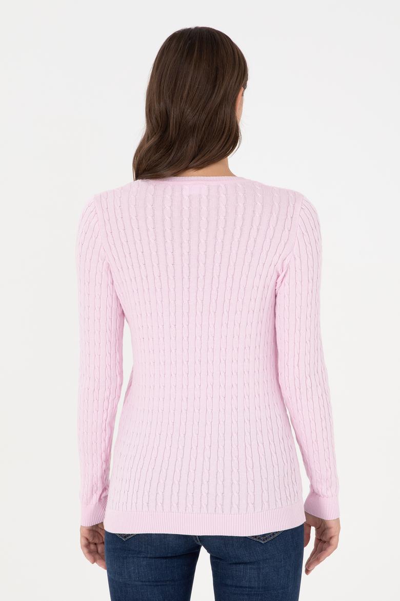 Kadın Pembe V Yaka Basic Kazak - 50288992083