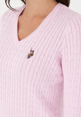 Kadın Pembe V Yaka Basic Kazak - 50288992083