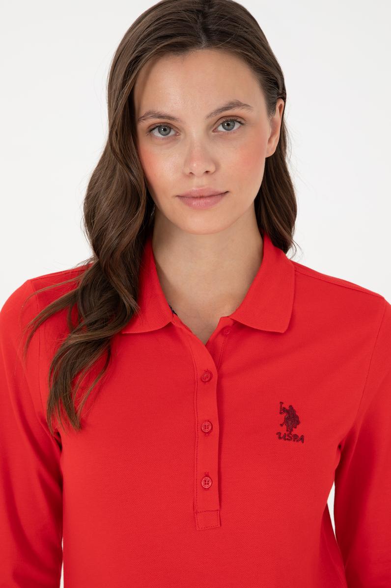 Kadın Kırmızı Basic Polo Yaka Sweatshirt