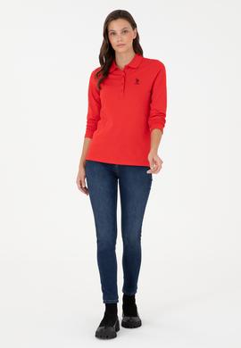 Kadın Kırmızı Basic Polo Yaka Sweatshirt - 50289541037