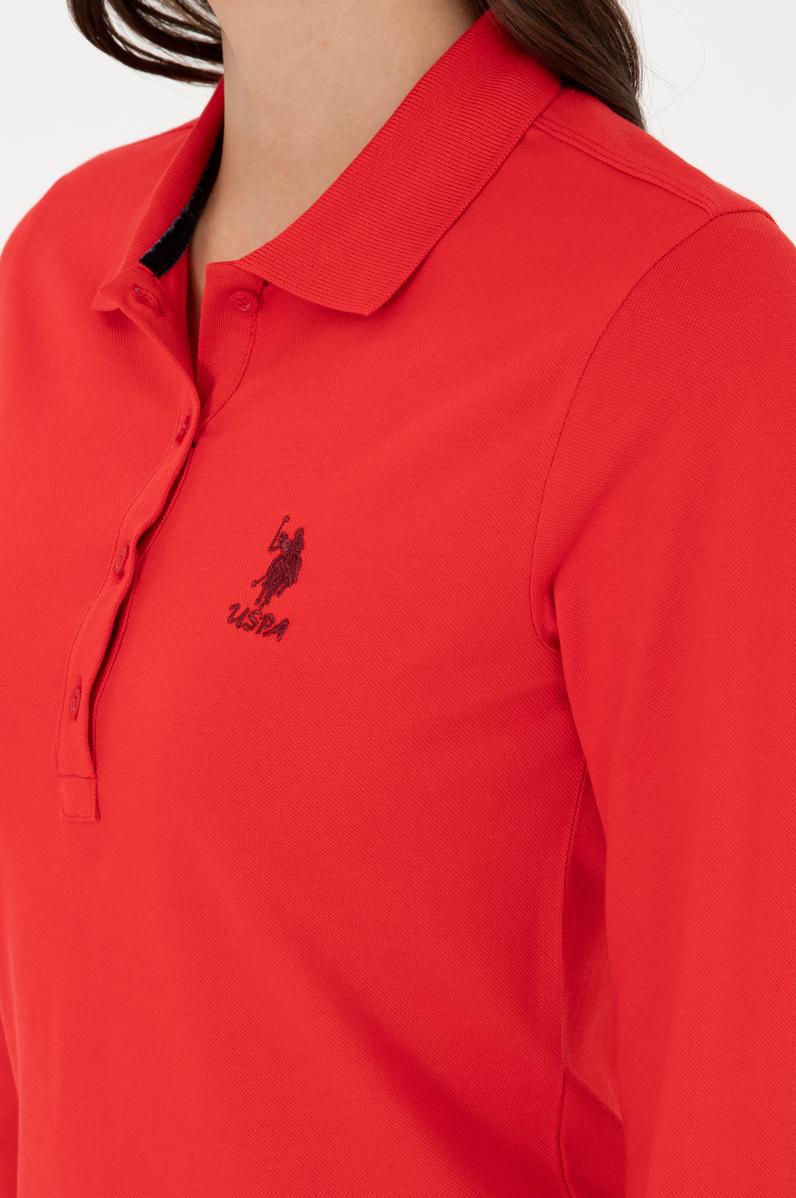 Kadın Kırmızı Basic Polo Yaka Sweatshirt