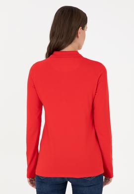 Kadın Kırmızı Basic Polo Yaka Sweatshirt - 50289541037