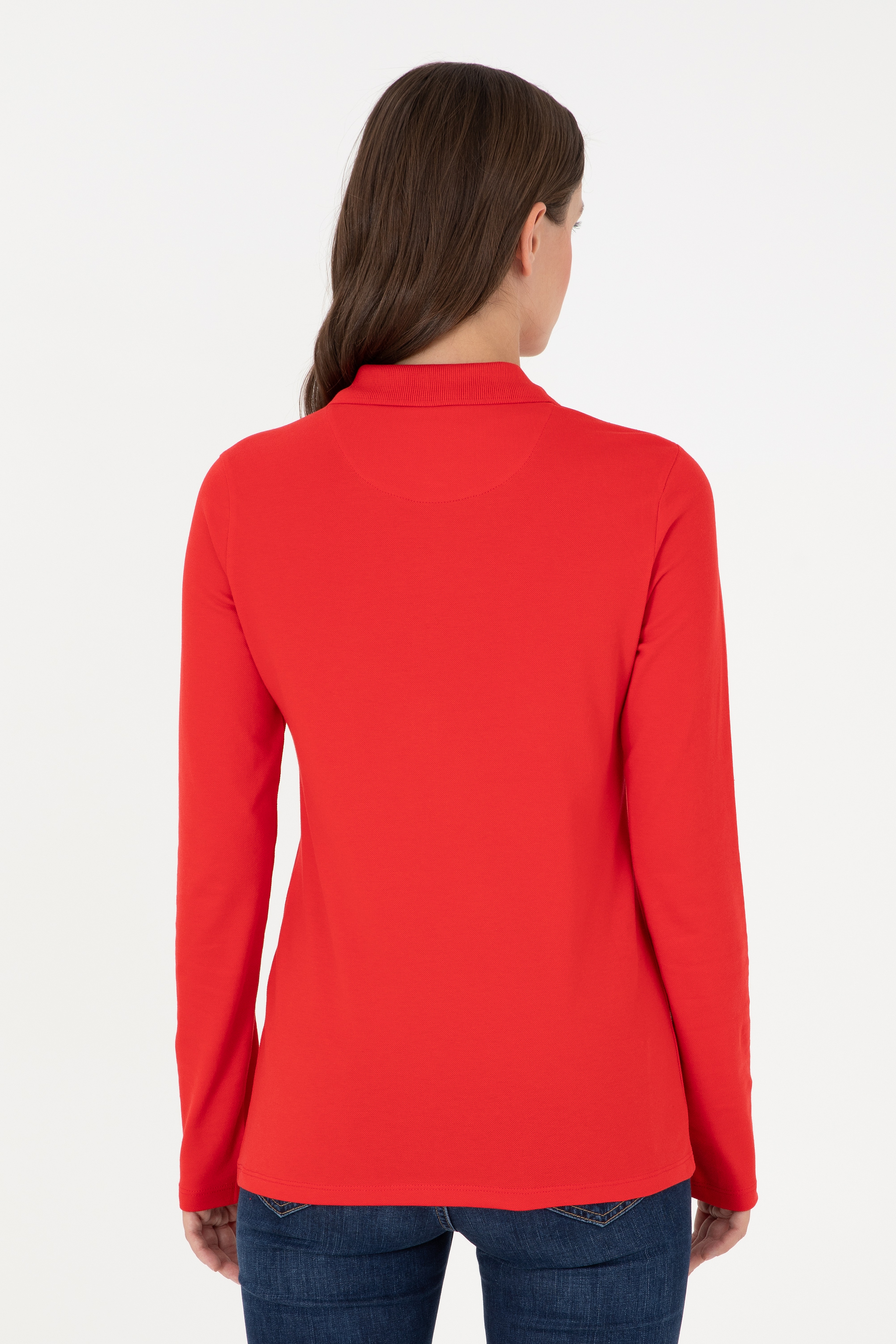 Kadın Kırmızı Basic Polo Yaka Sweatshirt
