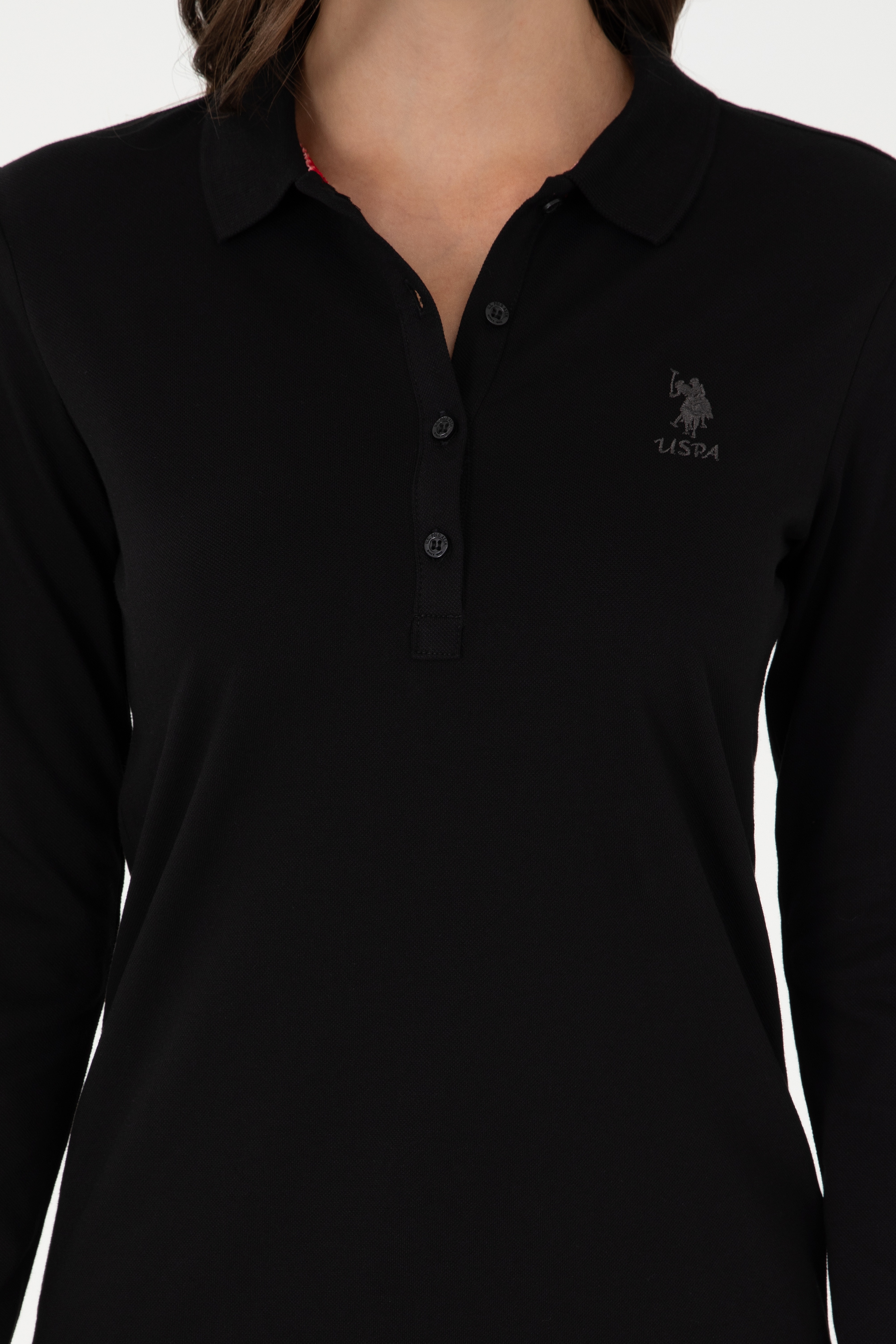 Kadın Siyah Basic Polo Yaka Sweatshirt