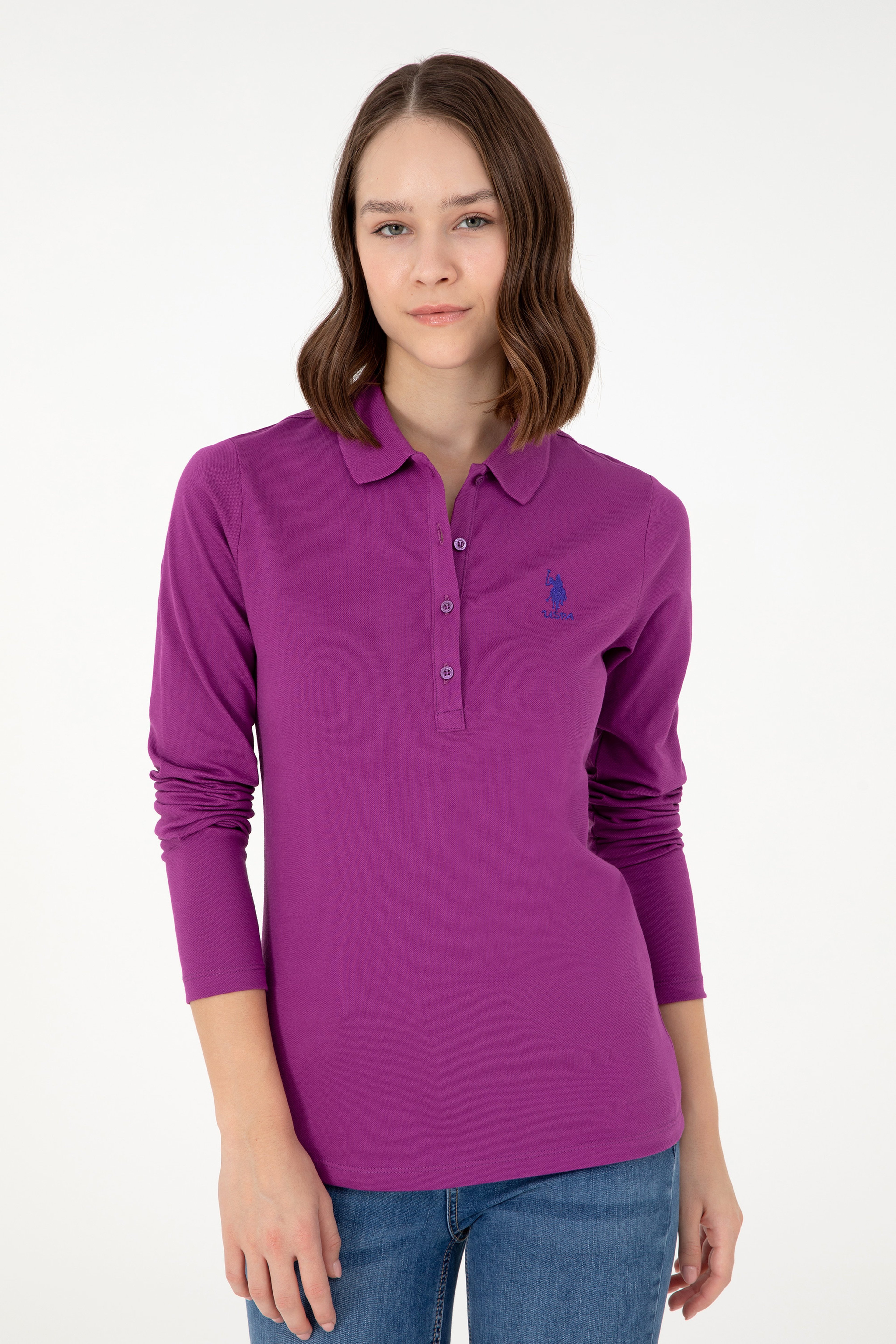 Kadın Menekşe Basic Polo Yaka Sweatshirt - Image 3
