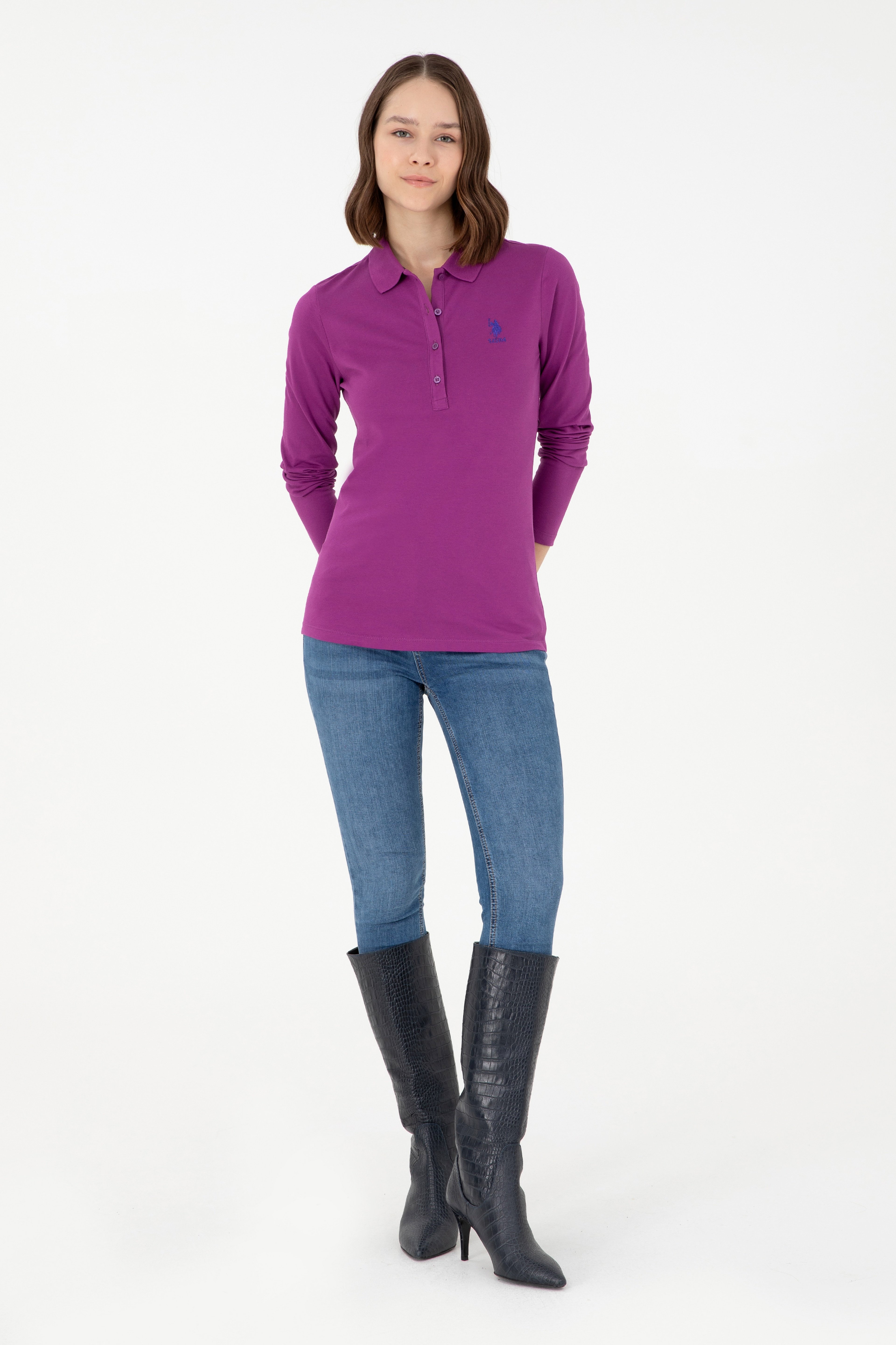 Kadın Menekşe Basic Polo Yaka Sweatshirt - Image 4