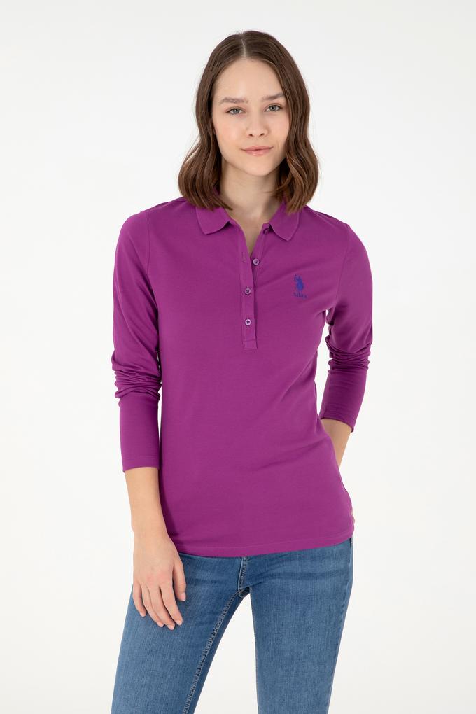 Kadın Menekşe Basic Polo Yaka Sweatshirt