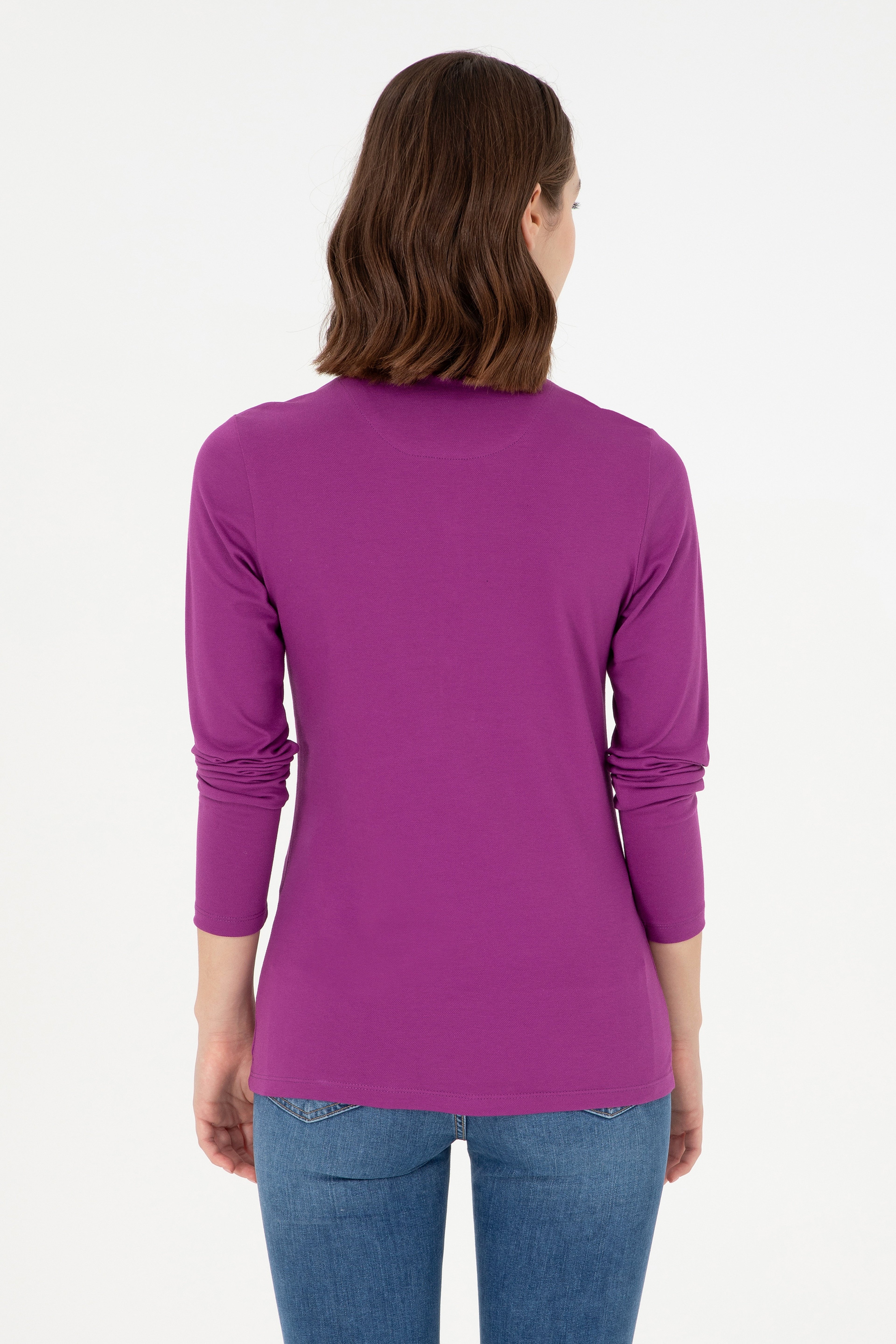Kadın Menekşe Basic Polo Yaka Sweatshirt - Image 5