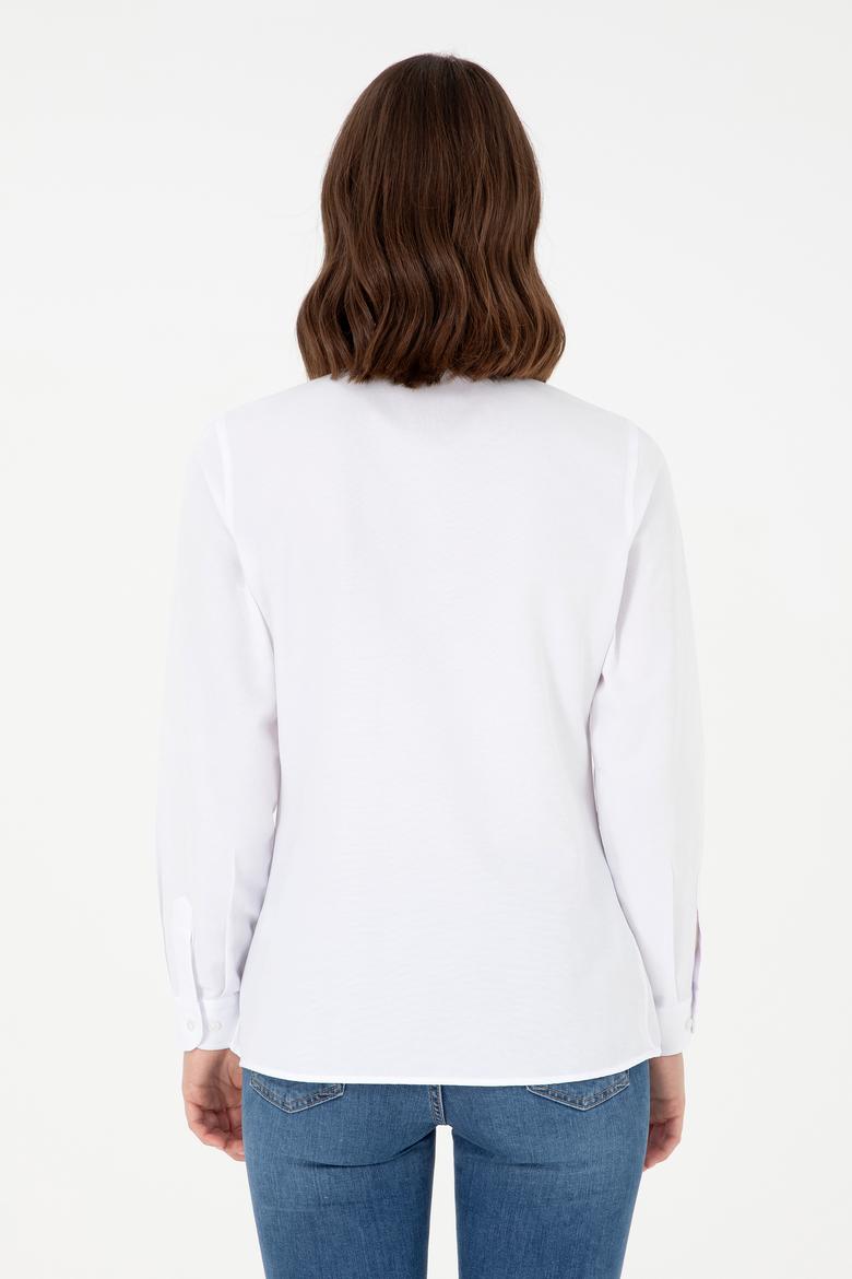 Kadın Beyaz Uzun Kollu Basic Gömlek - 50295711002