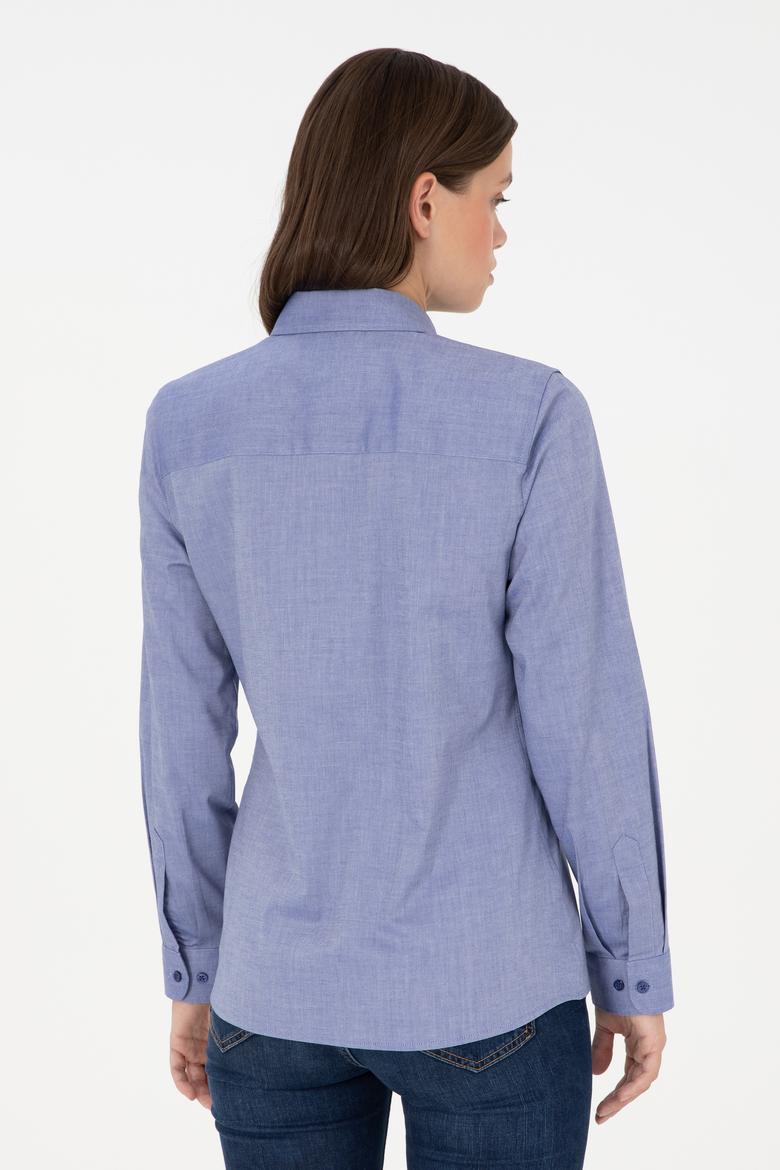 Kadın Mavi Uzun Kollu Basic Gömlek - 50295710042
