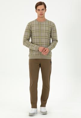 Erkek Regular Fit Bisiklet Yaka Açık Haki Sweatshirt - 50296087016