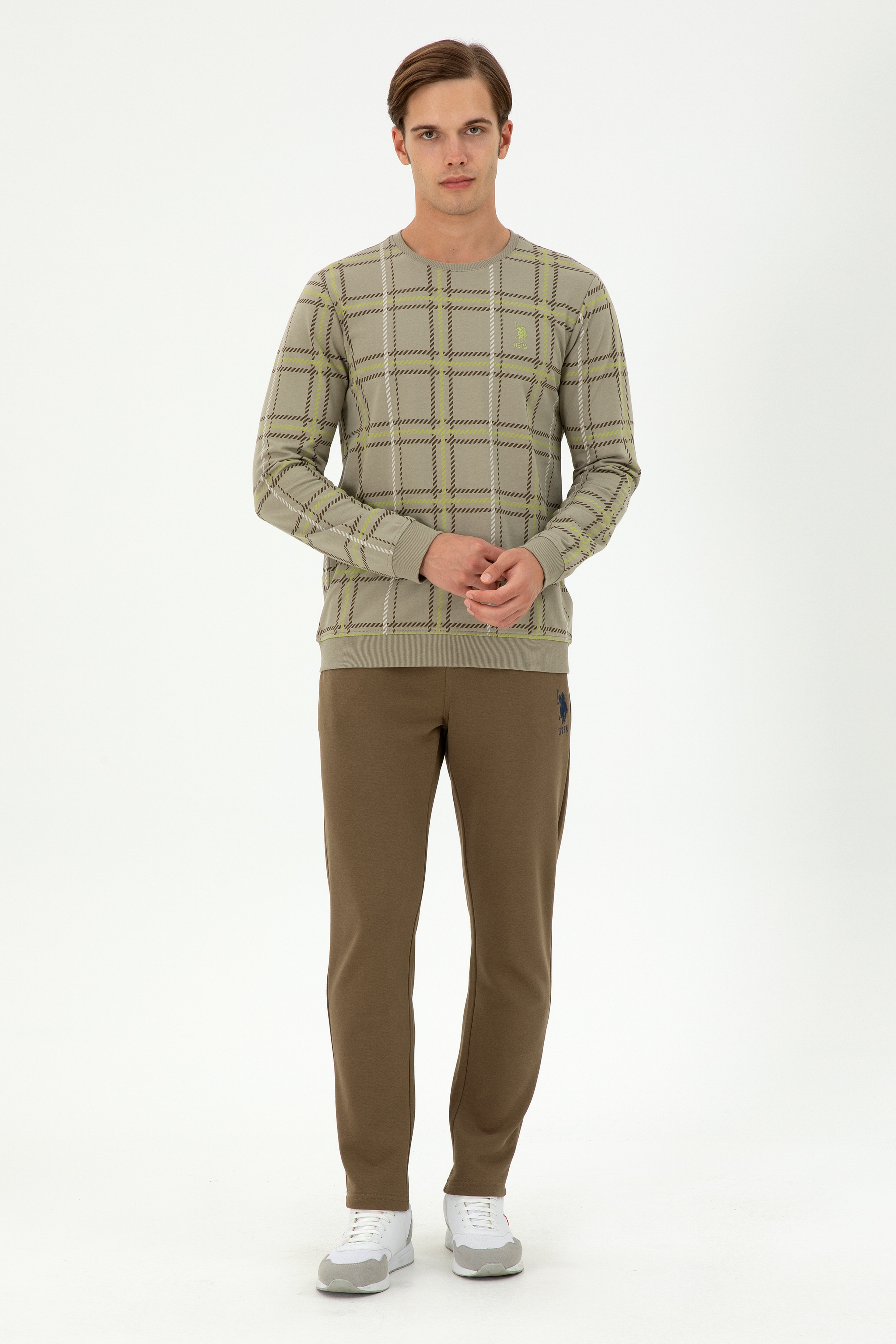 Erkek Regular Fit Bisiklet Yaka Açık Haki Sweatshirt - Image 4