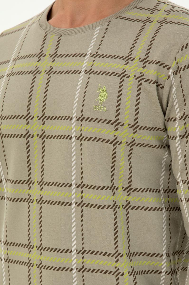 Erkek Regular Fit Bisiklet Yaka Açık Haki Sweatshirt