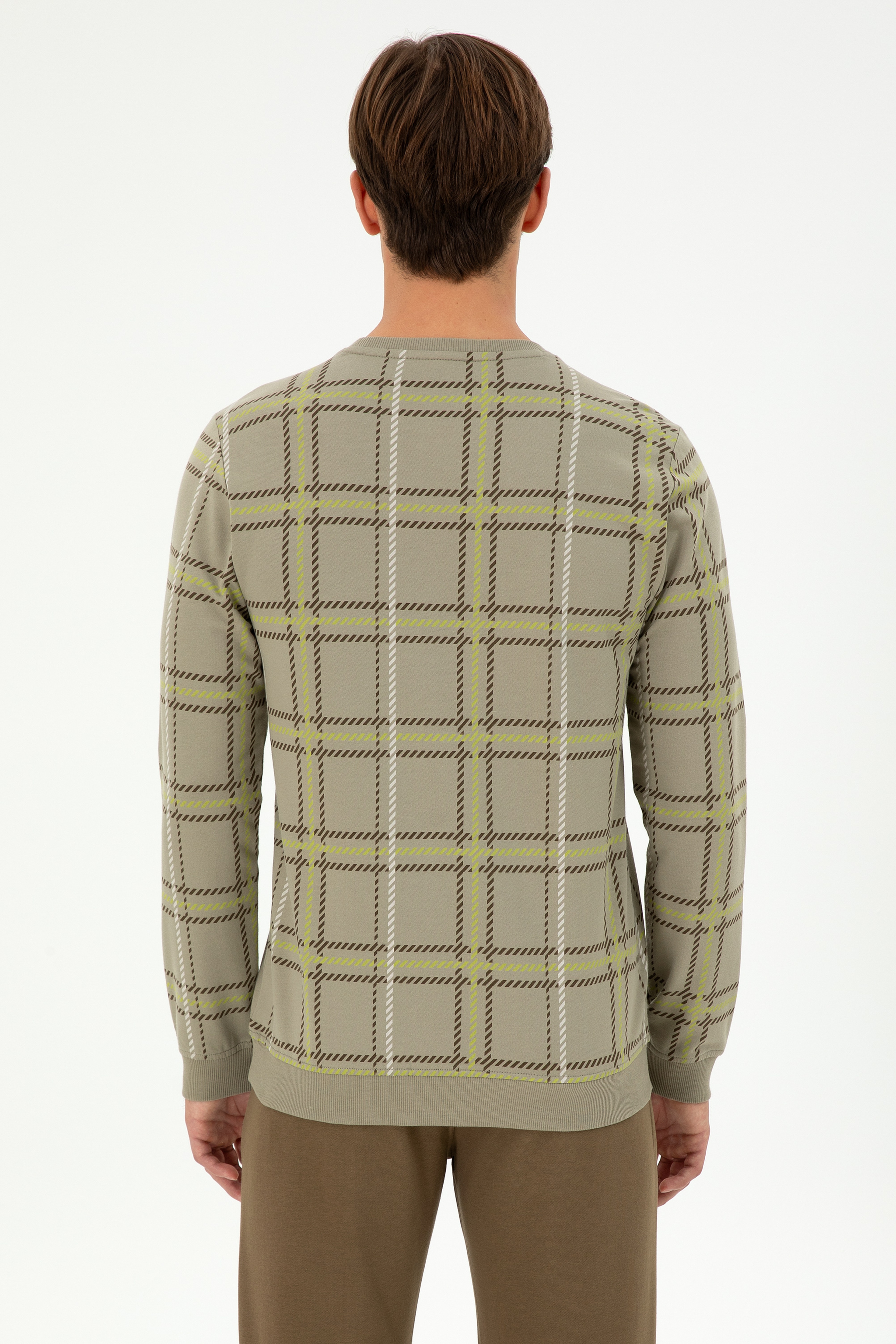 Erkek Regular Fit Bisiklet Yaka Açık Haki Sweatshirt
