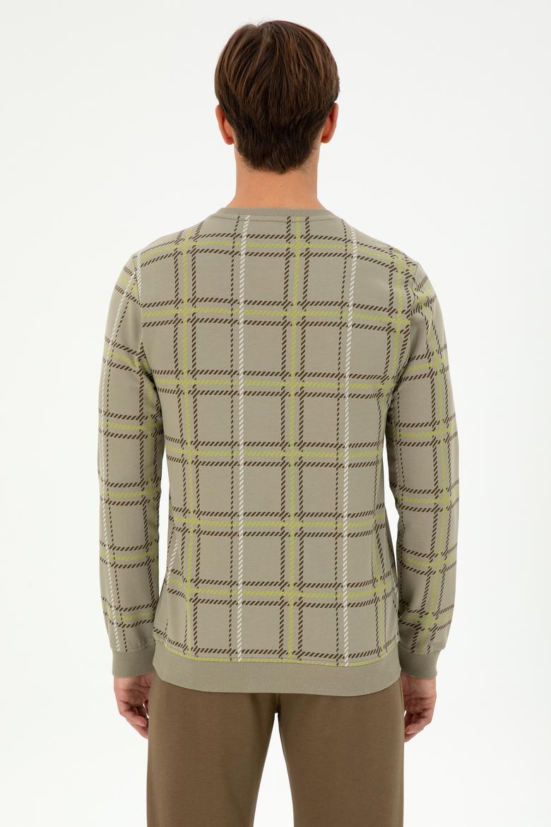 Erkek Regular Fit Bisiklet Yaka Açık Haki Sweatshirt - 50296087016