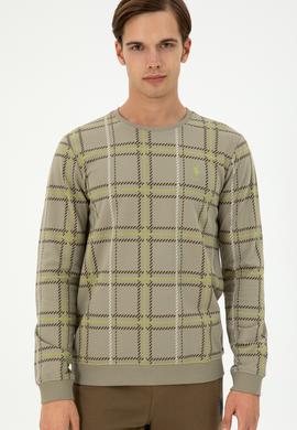 Erkek Regular Fit Bisiklet Yaka Açık Haki Sweatshirt - 50296087016