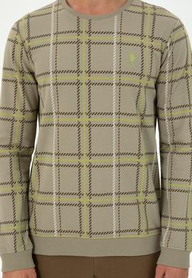 Erkek Regular Fit Bisiklet Yaka Açık Haki Sweatshirt - 50296087016